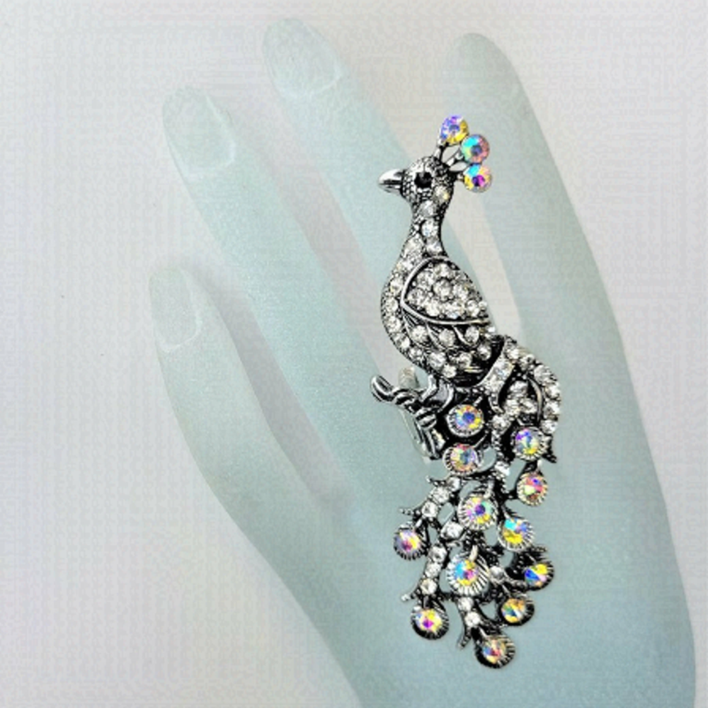 Rhinestones Peacock Ring Stretch Band Rainbow Iridescent Ring- HOST PICK!
